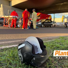 Motociclista bate na traseira de carro, é atropelado por outro veículo e socorrido em estado gravíssimo em Maringá Foto 1 Fotos de Motociclista bate na traseira de carro, é atropelado por outro veículo e socorrido em estado gravíssimo em Maringá