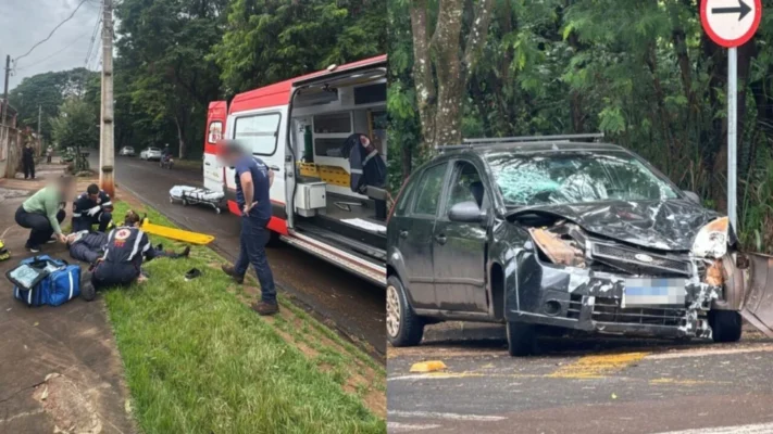 Motociclista sofre fratura exposta após grave acidente em cruzamento de Maringá; vídeo Foto 1 Fotos de Motociclista sofre fratura exposta após grave acidente em cruzamento de Maringá; vídeo