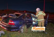 Fotos de Motorista perde controle da direção e capota veículo na BR-376; duas pessoas ficam feridas