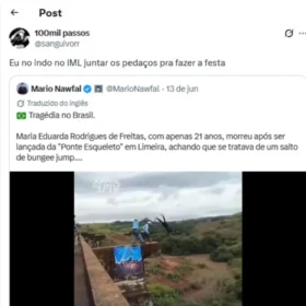 Postagens nas redes sociais fazem apologia a estupro de cadáver de jovem morta em rope jump Foto 1 Fotos de Postagens nas redes sociais fazem apologia a estupro de cadáver de jovem morta em rope jump