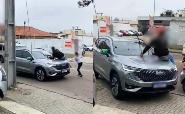 Fotos de Vídeo mostra motorista em cima de capô de carro durante briga de trânsito no PR; veja