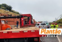 Fotos de Acidente envolvendo três caminhões deixa motorista ferido na BR-376, em Mandaguaçu