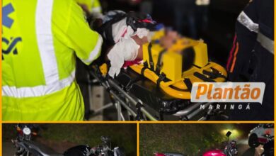Fotos de Dois motociclistas ficam feridos após colidirem na traseira de caminhão na PR-317, em Maringá
