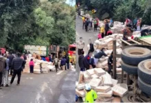 Fotos de Motorista fica em estado grave após caminhão tombar na BR-277; grupo de 80 pessoas saqueou carga de frango