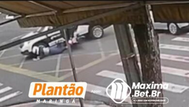 Fotos de Vídeo mostra momento exato de grave acidente entre moto e carro em cruzamento movimentado de Maringá
