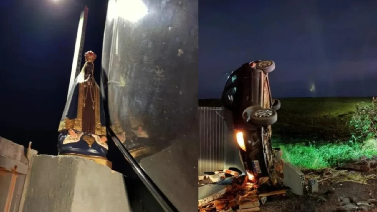 carro-capota-e-para-aos-pes-de-imagem-de-nossa-senhora-no-parana-motorista-sai-ilesa-e-relata-momento-de-fe